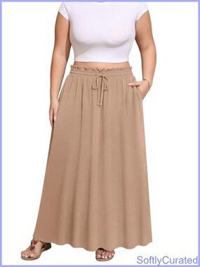 Plus Size Maxi Skirt High Waisted Flowy Beach Swing Skirt